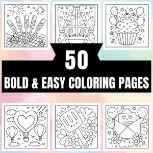 Bold and Easy Coloring Book, Simple Fun Coloring Pages, Cozy Coloring, Relaxing Activity for Adults, Stress Relief