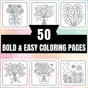 Bold and Easy Coloring Book, Flowers and Plants Coloring Pages, Cozy Coloring, Relaxing Activity for Adults, Stress Relief