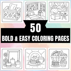 Bold and Easy Coloring Book, Cozy Cute Fun Coloring Pages, Cozy Coloring, Relaxing Activity for Adults, Stress Relief