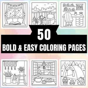 Bold and Easy Coloring Book, Cozy Corner Coloring Pages, Cozy Coloring, Relaxing Activity for Adults, Stress Relief