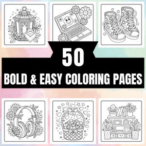 Bold and Easy Coloring Book, Girl Life Coloring Pages, Cozy Coloring, Relaxing Activity for Adults, Stress Relief