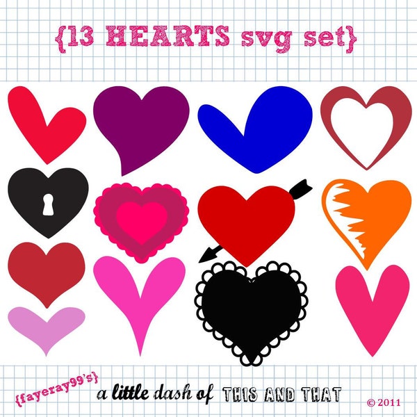 13 Hearts SVG DXF Set