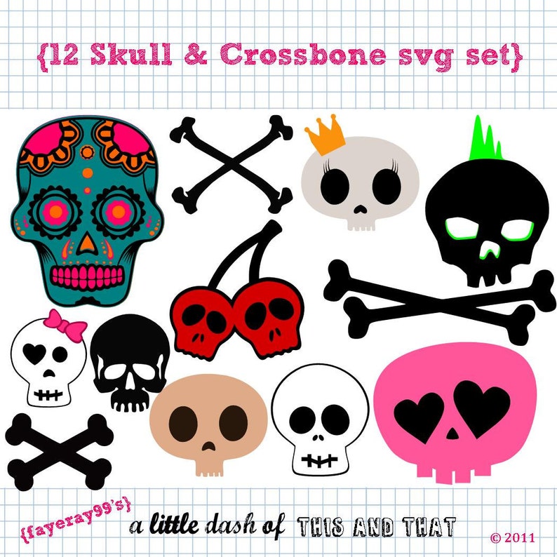 12 Skull and Crossbone SVG DXF Set - Etsy