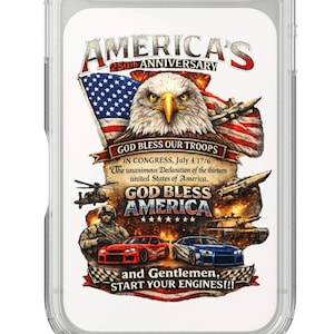 Capa para iPhone com águia comemorativa do 250º aniversário dos Estados Unidos, capa patriótica para celular "Deus abençoe a América".
