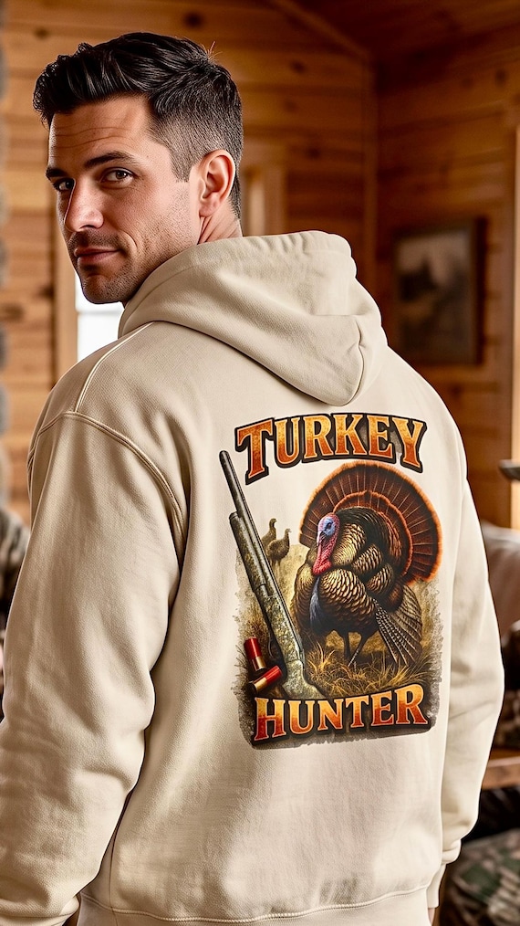 Turkey Hunter Hoodie, Wild Turkey Hunting Back Print Sweatshirt, Gobbler Hunter Gift for Dad Mom, Hunting Birthday Christmas Gift additional view 4