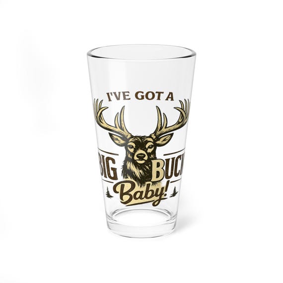 I've Got a Big Buck Baby Pint Glass, 16oz Mixing Glass, Deer Antler Design additional view 2