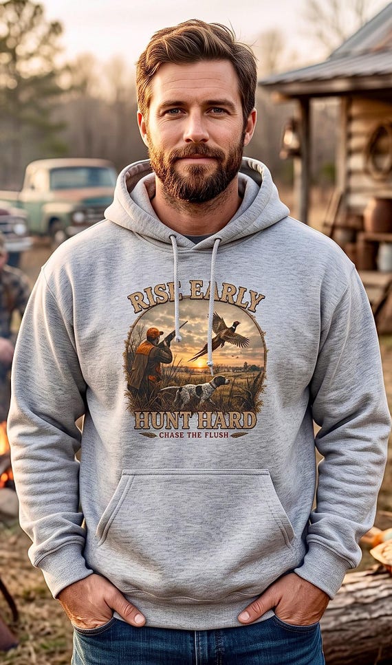 Rise Early Hunt Hard Hoodie, Vintage Pheasant Hunting Sweatshirt, Upland Bird Hunter Gift, Hunting Birthday Christmas Gift additional view 6