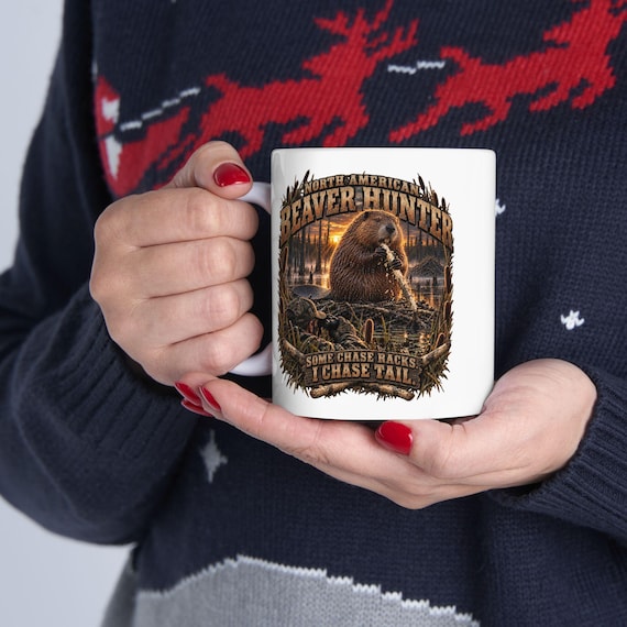 North American Beaver Hunter Mug chase tail funny hunting coffee cup additional view 8