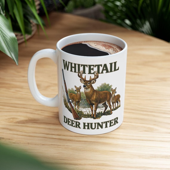 Whitetail Deer Hunter Mug, Buck and Rifle Hunting Coffee Cup additional view 4