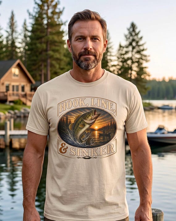 Largemouth Bass Fishing Graphic TShirt, Hook Line and Sinker Shirt additional view 6