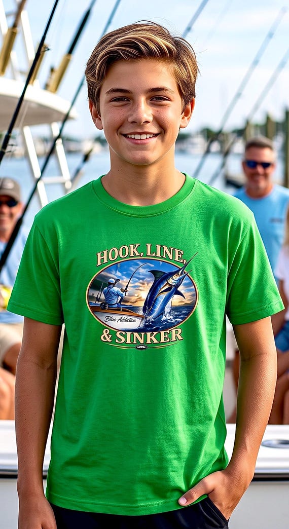 Blue Marlin Hook Line and Sinker Kids Shirt additional view 7