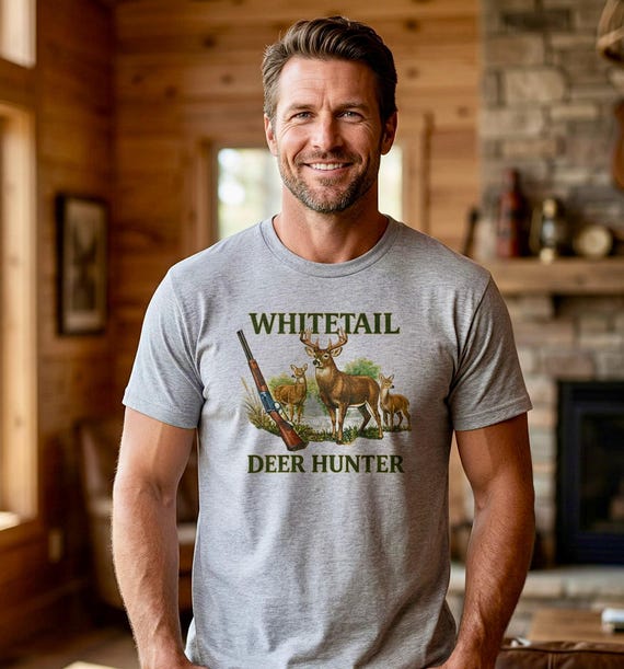 Whitetail Deer Hunter Graphic Tee, Wildlife Buck Hunting Apparel additional view 3