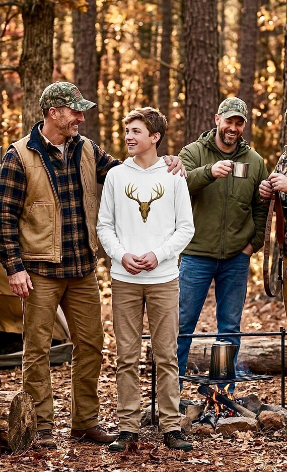 Whitetail Deer Skull Hoodie, Rustic Nature Graphic Long Sleeve Tee additional view 5