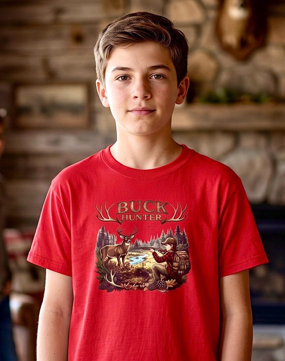 Youth Buck Hunter Shirt, Kids Deer Hunting Graphic Tee additional view 4
