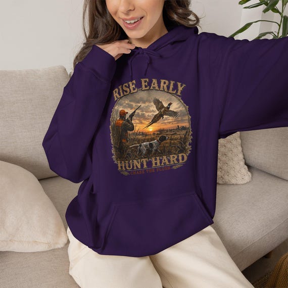 Rise Early Hunt Hard Hoodie, Vintage Pheasant Hunting Sweatshirt, Upland Bird Hunter Gift, Hunting Birthday Christmas Gift additional view 10