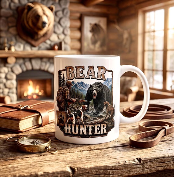 Bear Hunter Mug, Black Bear Hunting Coffee Cup product photo