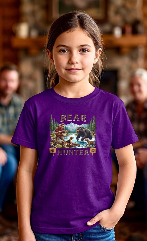 Youth Bear Hunter Shirt, Kids Hunting Graphic Tee additional view 9