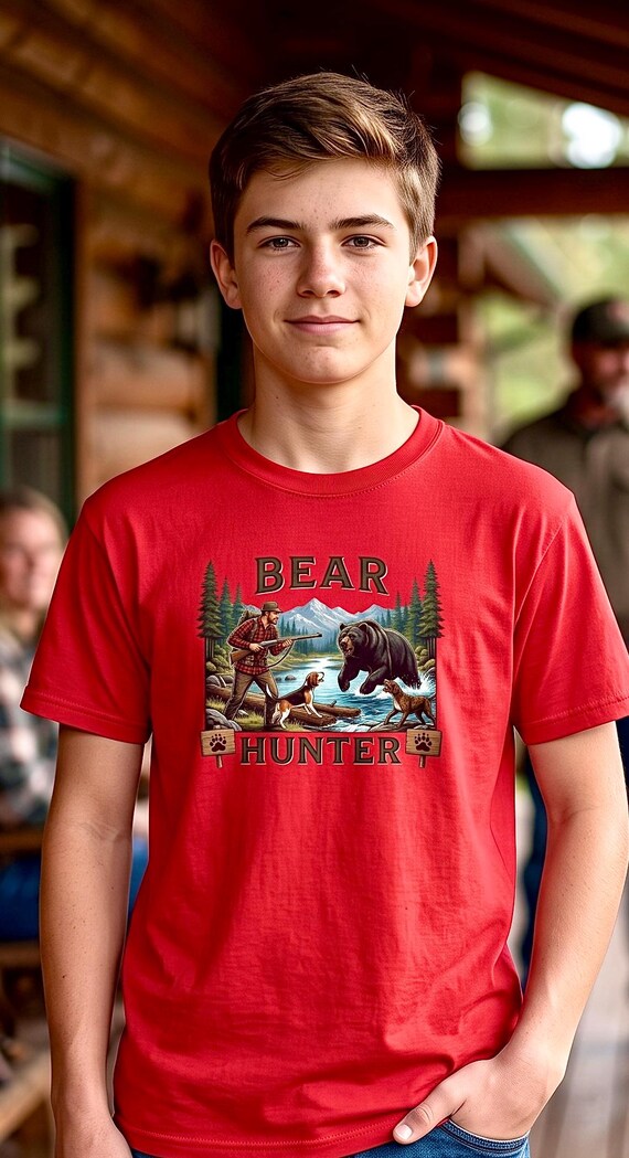 Youth Bear Hunter Shirt, Kids Hunting Graphic Tee additional view 7