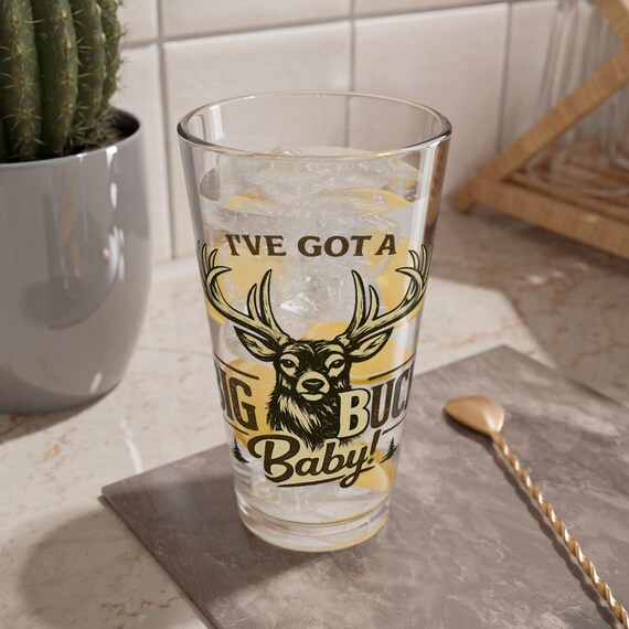 I've Got a Big Buck Baby Pint Glass, 16oz Mixing Glass, Deer Antler Design additional view 3