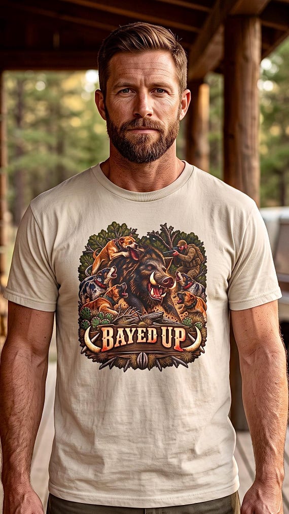Bayed Up Hog Hunting Tee wild boar catch dog additional view 8