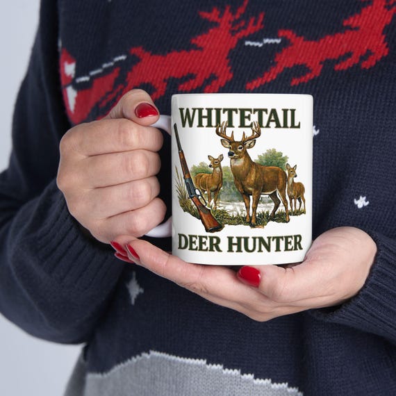 Whitetail Deer Hunter Mug, Buck and Rifle Hunting Coffee Cup additional view 3