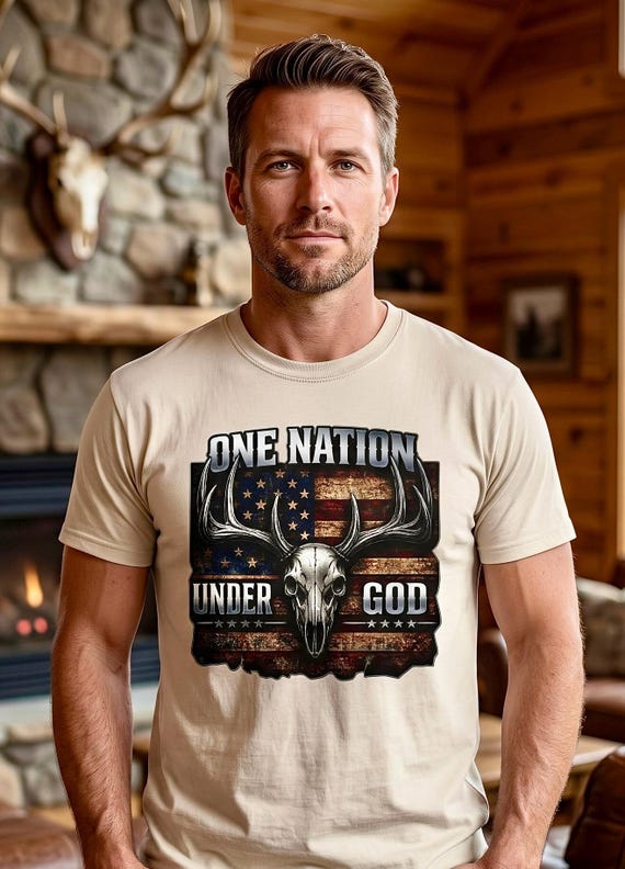 Whitetail American Flag One Nation Under God Shirt additional view 6