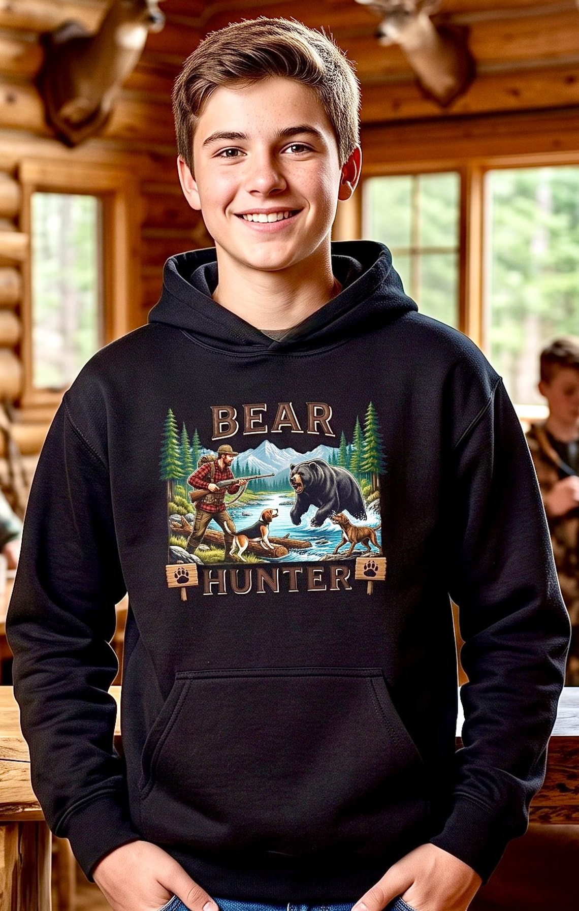 Youth Bear Hunter Hoodie, Kids Hunting Sweatshirt product photo