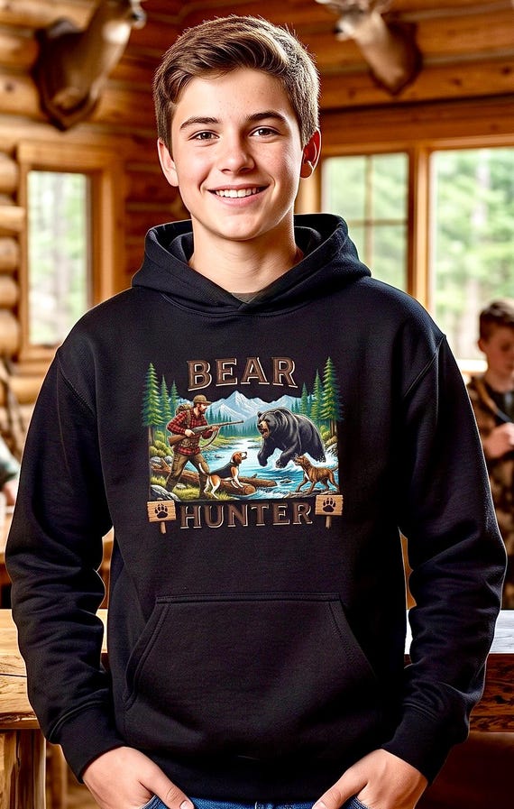 Youth Bear Hunter Hoodie, Kids Hunting Sweatshirt product photo