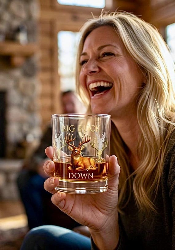 Whitetail Deer Whiskey Rocks Glass, 10oz Hunter Barware additional view 6