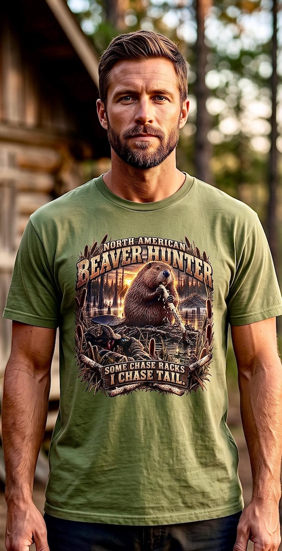 North American Beaver Hunter Tee chase tail funny hunting shirt product photo