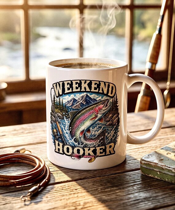 Funny Fishing Mug for Men, Rainbow Trout Fly Fishing Coffee Cup additional view 3