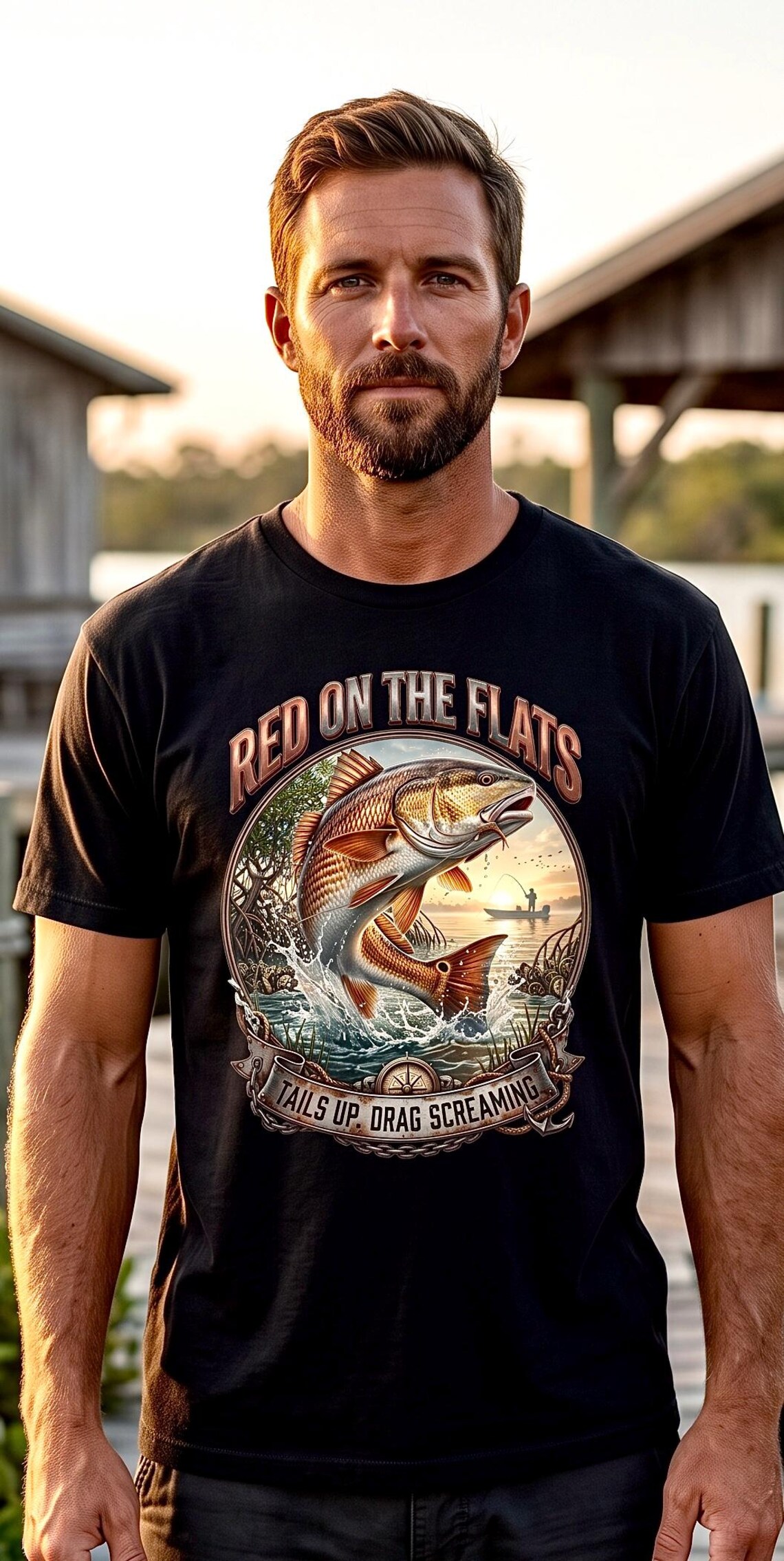 Red On The Flats Redfish Fishing Tee inshore saltwater angler shirt product photo