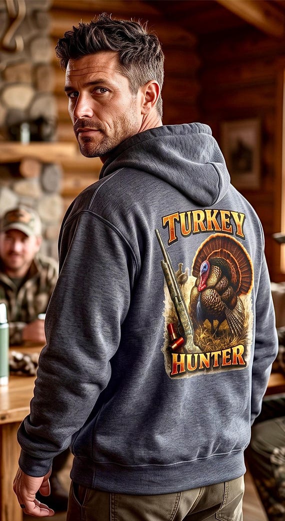 Turkey Hunter Hoodie, Wild Turkey Hunting Back Print Sweatshirt, Gobbler Hunter Gift for Dad Mom, Hunting Birthday Christmas Gift additional view 3
