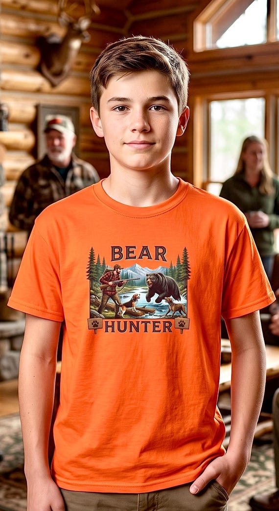 Youth Bear Hunter Shirt, Kids Hunting Graphic Tee product photo