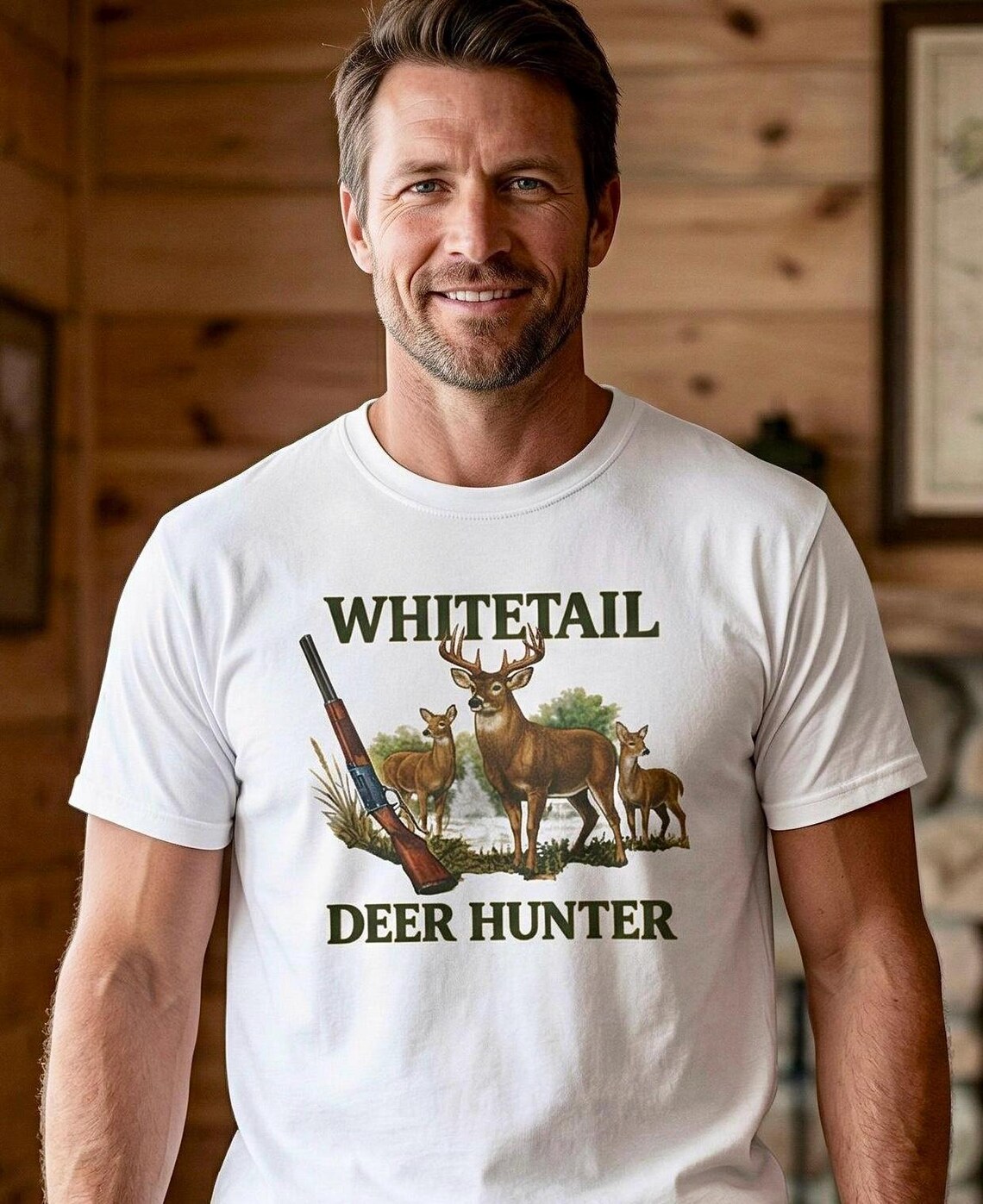 Whitetail Deer Hunter Graphic Tee, Wildlife Buck Hunting Apparel product photo