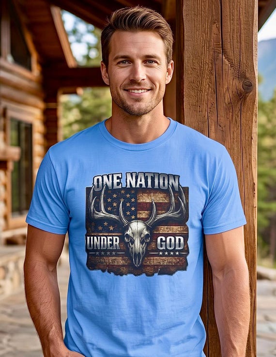 Whitetail American Flag One Nation Under God Shirt additional view 10