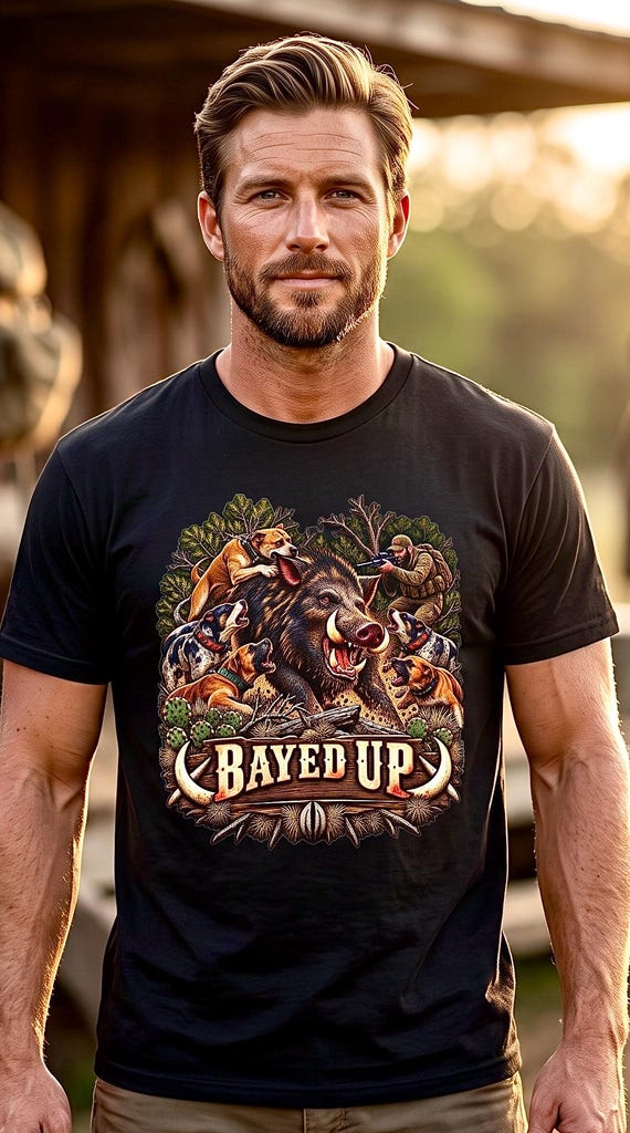 Bayed Up Hog Hunting Tee wild boar catch dog additional view 2
