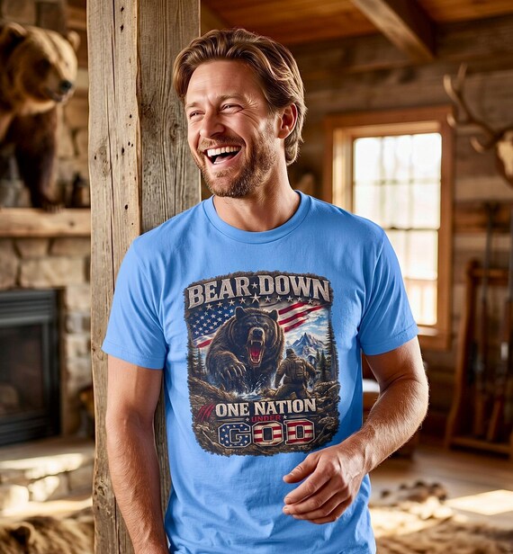 Bear Down One Nation Under God Shirt, Patriotic Bear Hunting Tee additional view 7