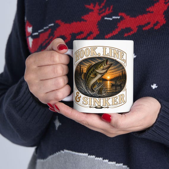 Trophy Bass Fishing Mug, Hook Line and Sinker Lake Sunset Coffee Cup, Bass Fisherman Gift for Dad Mom, Fishing Birthday Christmas Gift additional view 8
