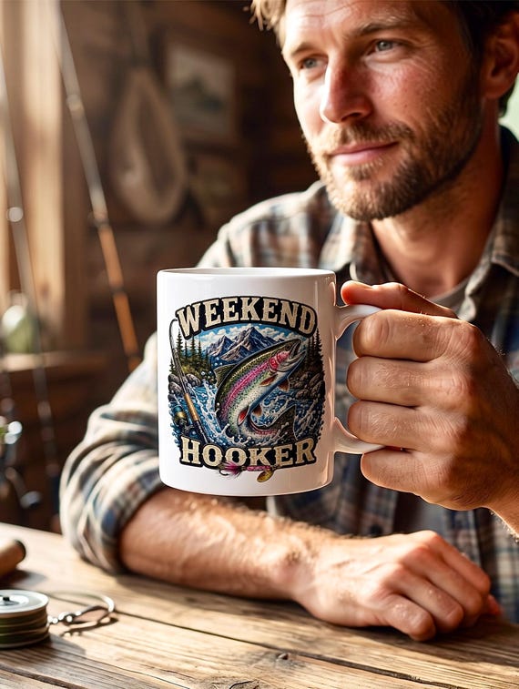 Funny Fishing Mug for Men, Rainbow Trout Fly Fishing Coffee Cup additional view 2