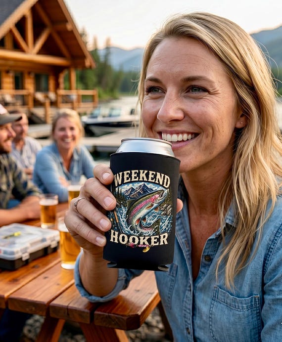 Funny Fishing Koozie, Rainbow Trout Can Cooler, Fishing Gift for Men Women additional view 6