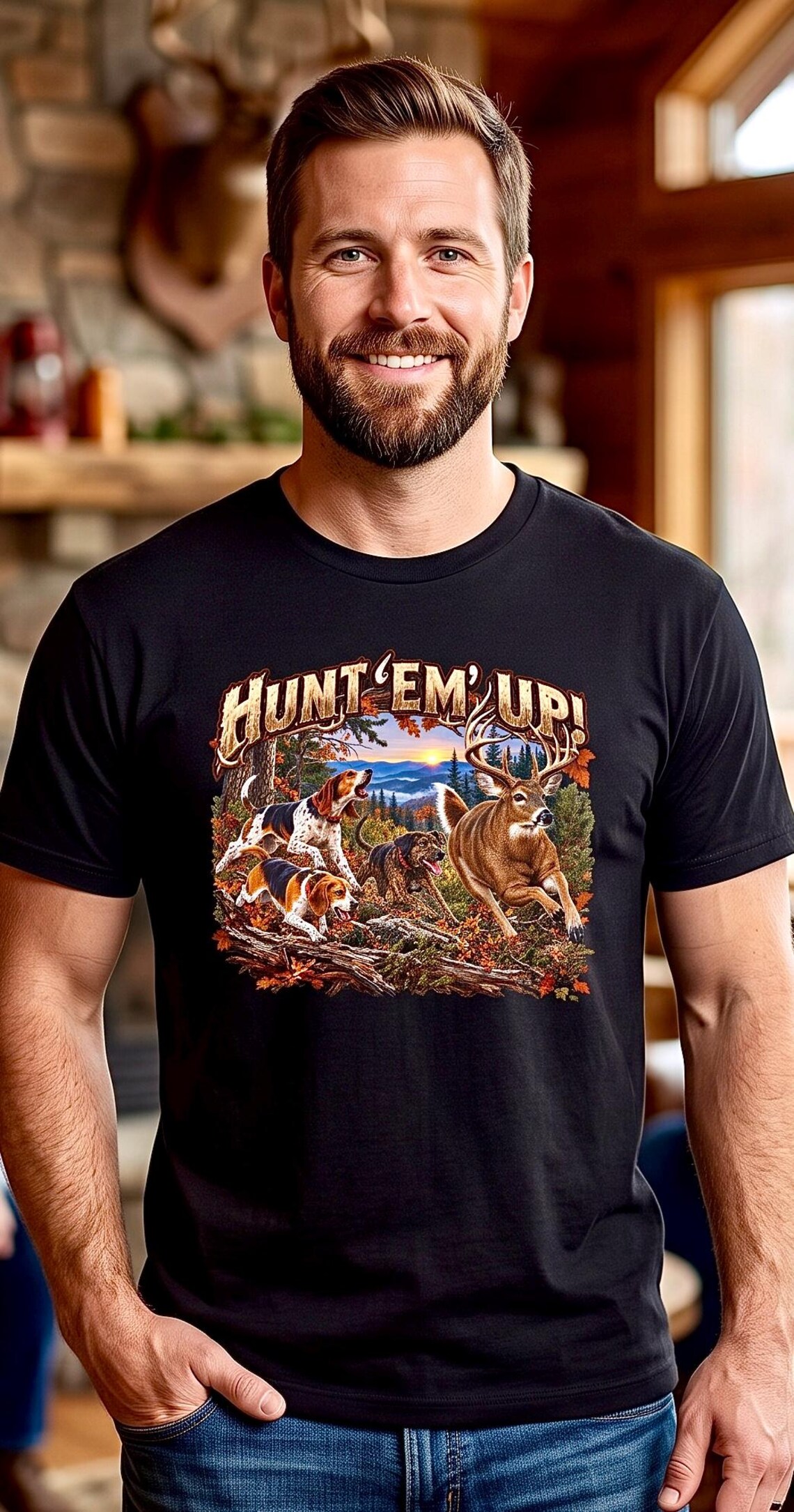 Hunt Em Up Deer Dog Hunting Tee beagle whitetail chase product photo