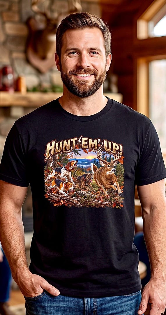Hunt Em Up Deer Dog Hunting Tee beagle whitetail chase product photo