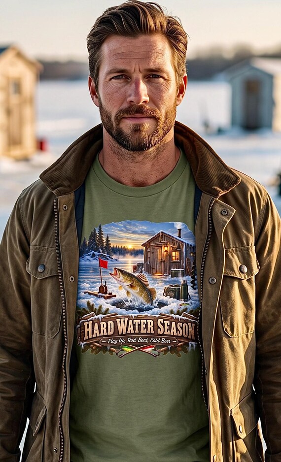 Hard Water Season Ice Fishing Tee walleye shanty additional view 6