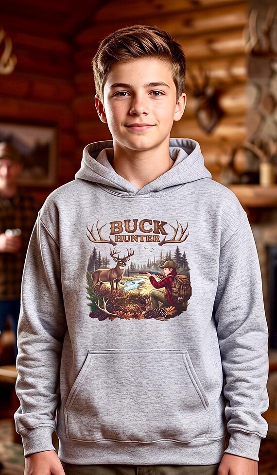 Youth Buck Hunter Hoodie, Kids Deer Hunting Sweatshirt additional view 2