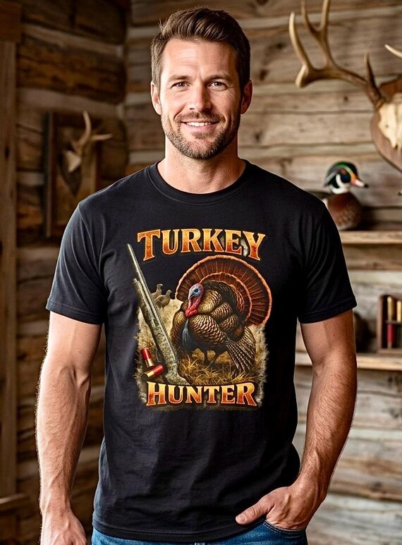 Vintage Wild Turkey Hunter Graphic T-Shirt, 100% Cotton Hunting Tee additional view 2