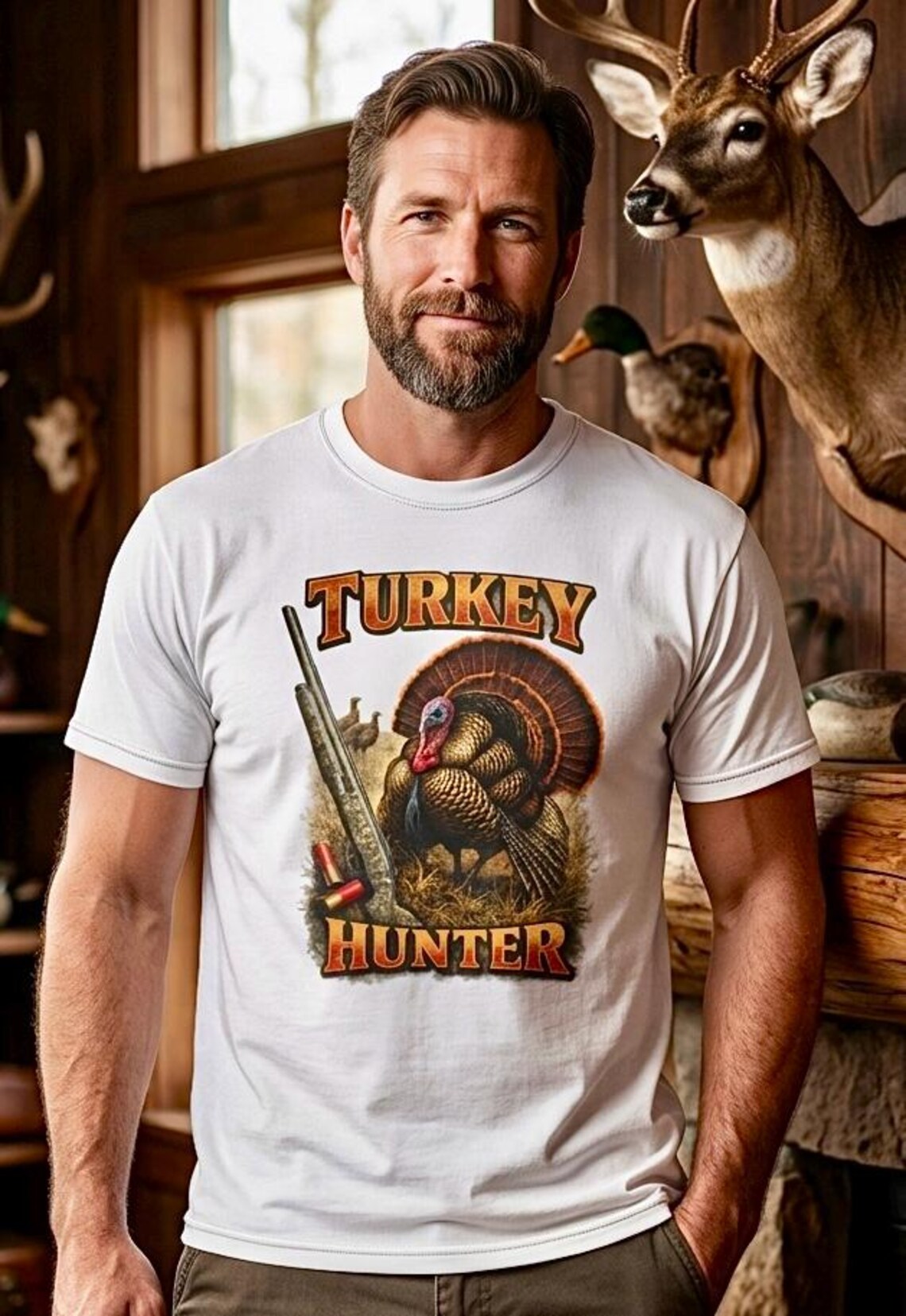 Vintage Wild Turkey Hunter Graphic T-Shirt, 100% Cotton Hunting Tee product photo