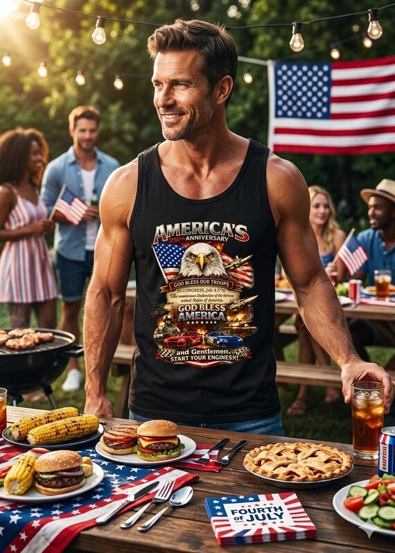 America 250th Anniversary Eagle Tank Top, Patriotic God Bless America Shirt additional view 2
