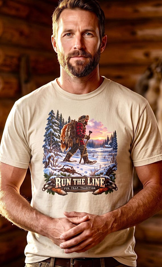 Run The Line Fur Trapper Tee trapline mountain man additional view 7