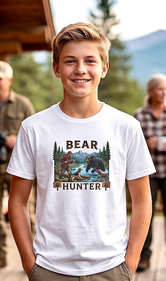 Youth Bear Hunter Shirt, Kids Hunting Graphic Tee additional view 2